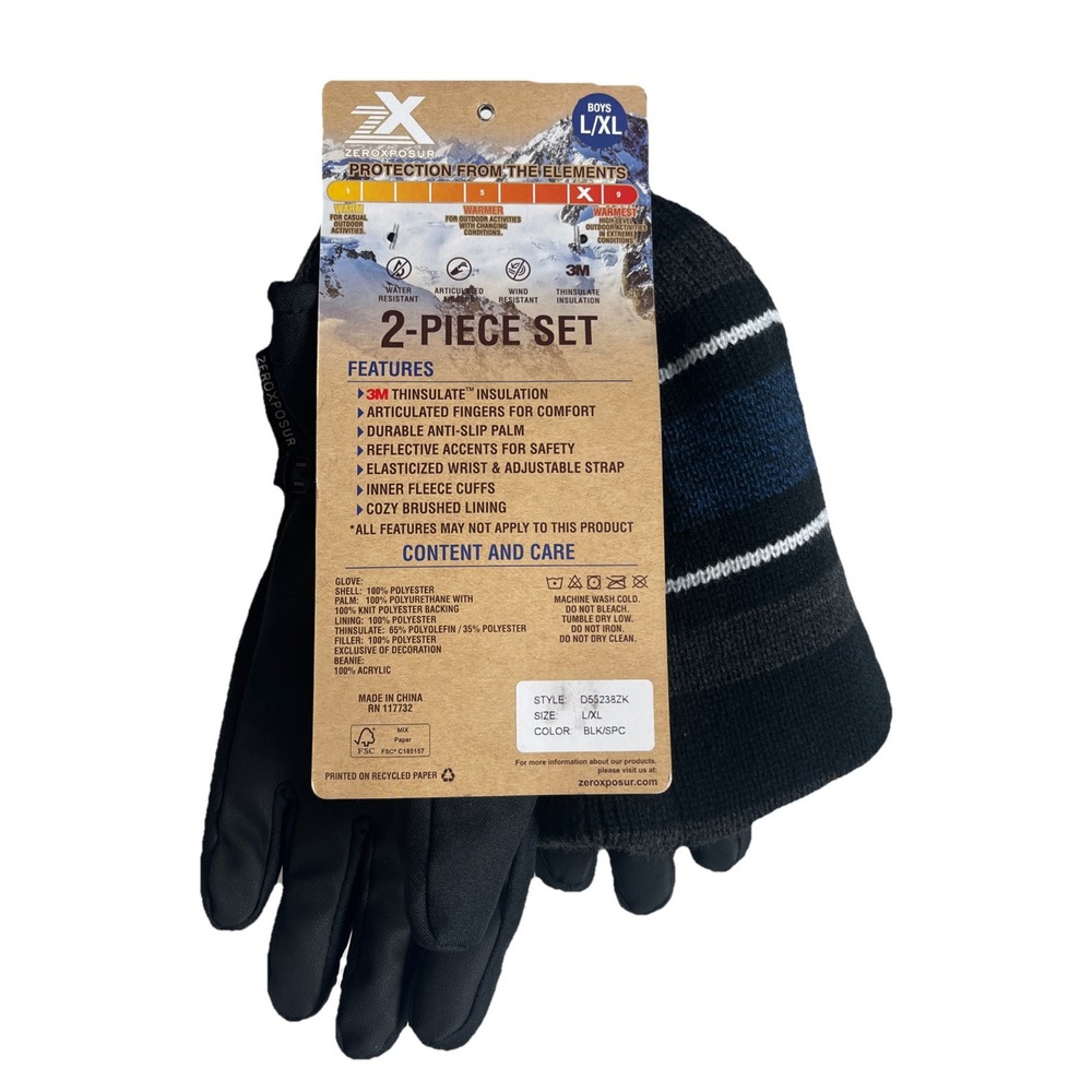 ZeroXposur Boys 2-Pc Thinsulate Beanie & Winter Gloves‎ Set Size L/XL